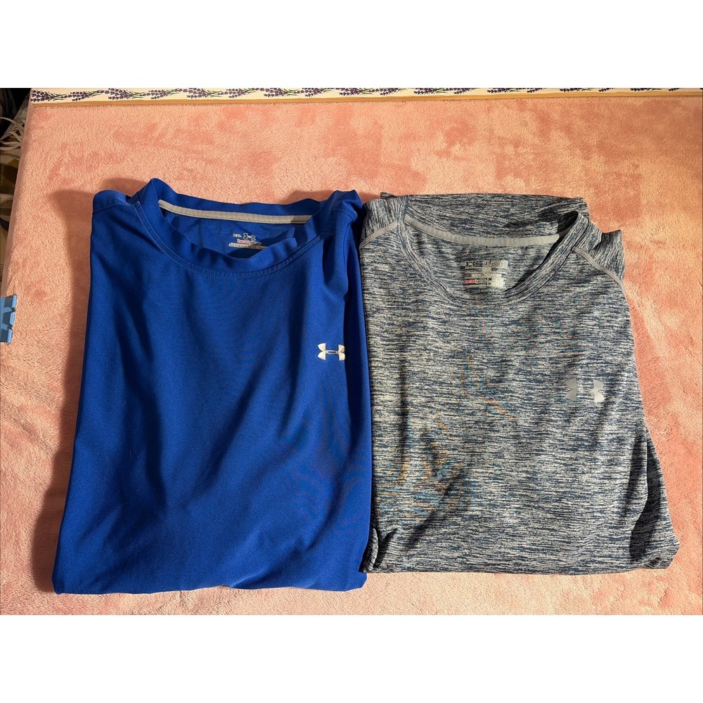 UNDER ARMOUR MEN'S LOOSE & Heat Gear Microfiber Shirts Sz XXL. Blue/Gray.